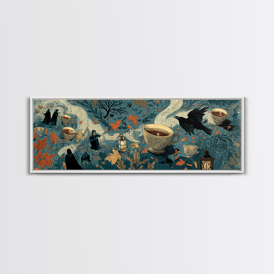 The Haunted Teacup Seance - Procession Scene, Occult Wall Decor, Extra Wide Wall Art, Canvas Print, Halloween Home Decor, Gothic Wall Art