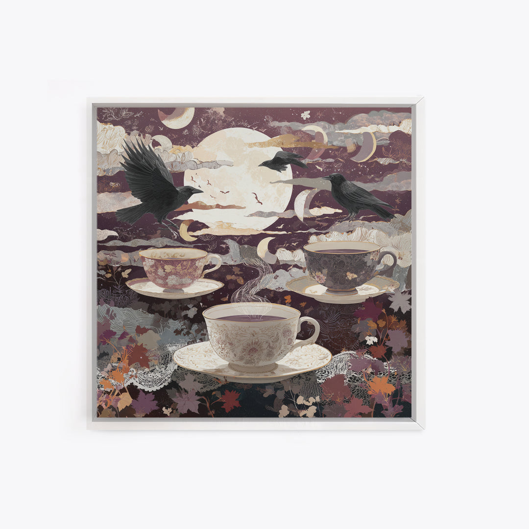 The Haunted Teacup Seance - Surreal Celestial Vision, Occult Wall Decor, Square Wall Art, Canvas Print, Halloween Home Decor