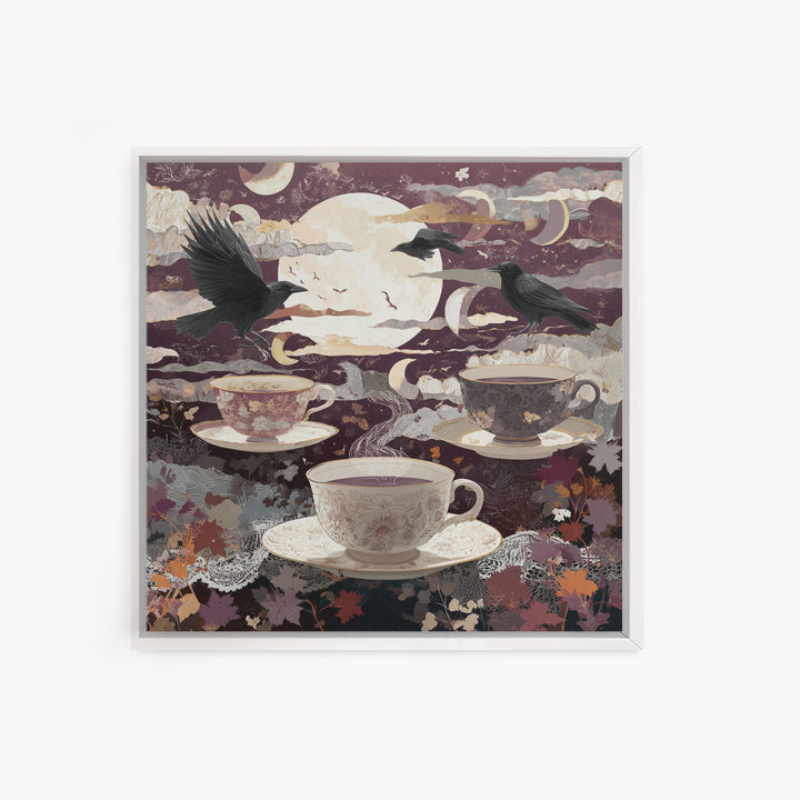 The Haunted Teacup Seance - Surreal Celestial Vision, Occult Wall Decor, Square Wall Art, Canvas Print, Halloween Home Decor