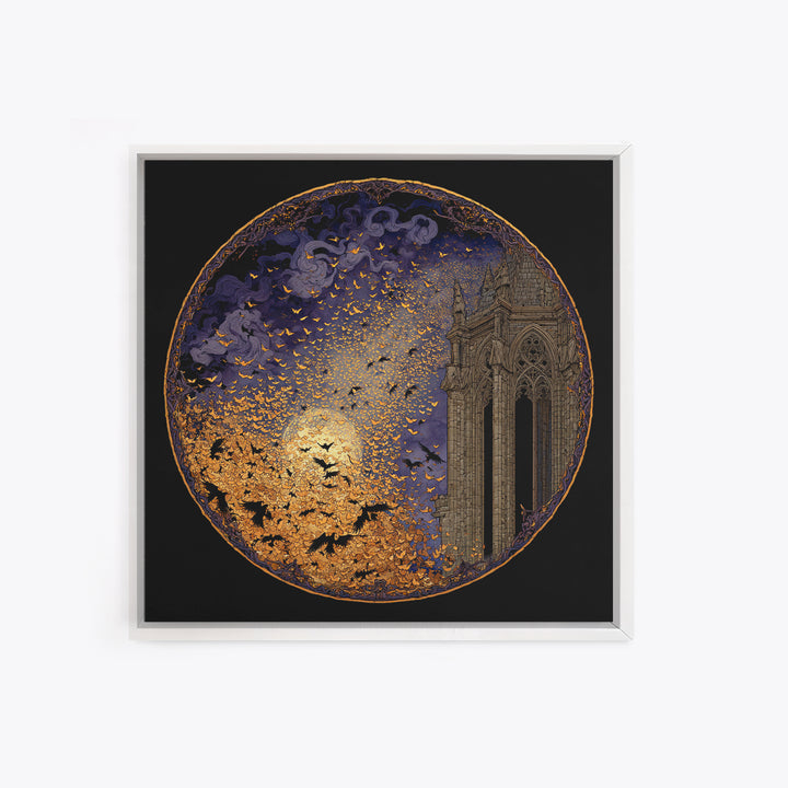 The Golden Bat Swarm - Icon Portrait, Gothic Home Decor, Square Wall Art, Canvas Print, Halloween Home Decor, Gothic Wall Art