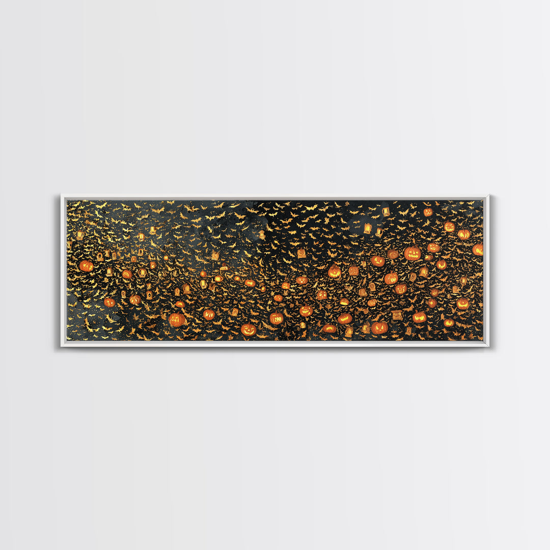 The Golden Bat Swarm - Procession Scene, Gothic Home Decor, Extra Wide Wall Art, Canvas Print, Halloween Home Decor, Gothic Wall Art
