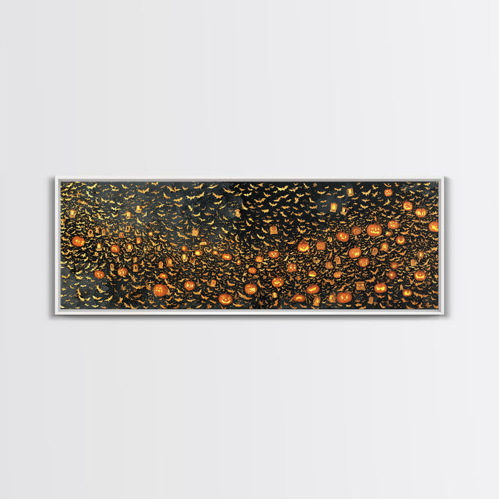 The Golden Bat Swarm - Procession Scene, Gothic Home Decor, Extra Wide Wall Art, Canvas Print, Halloween Home Decor, Gothic Wall Art