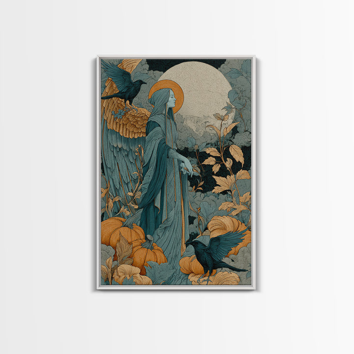 The Pumpkin-Winged Angel - Icon Portrait, Dark Fantasy Wall Art, Vertical Wall Art, Canvas Print, Halloween Home Decor, Gothic Wall Art