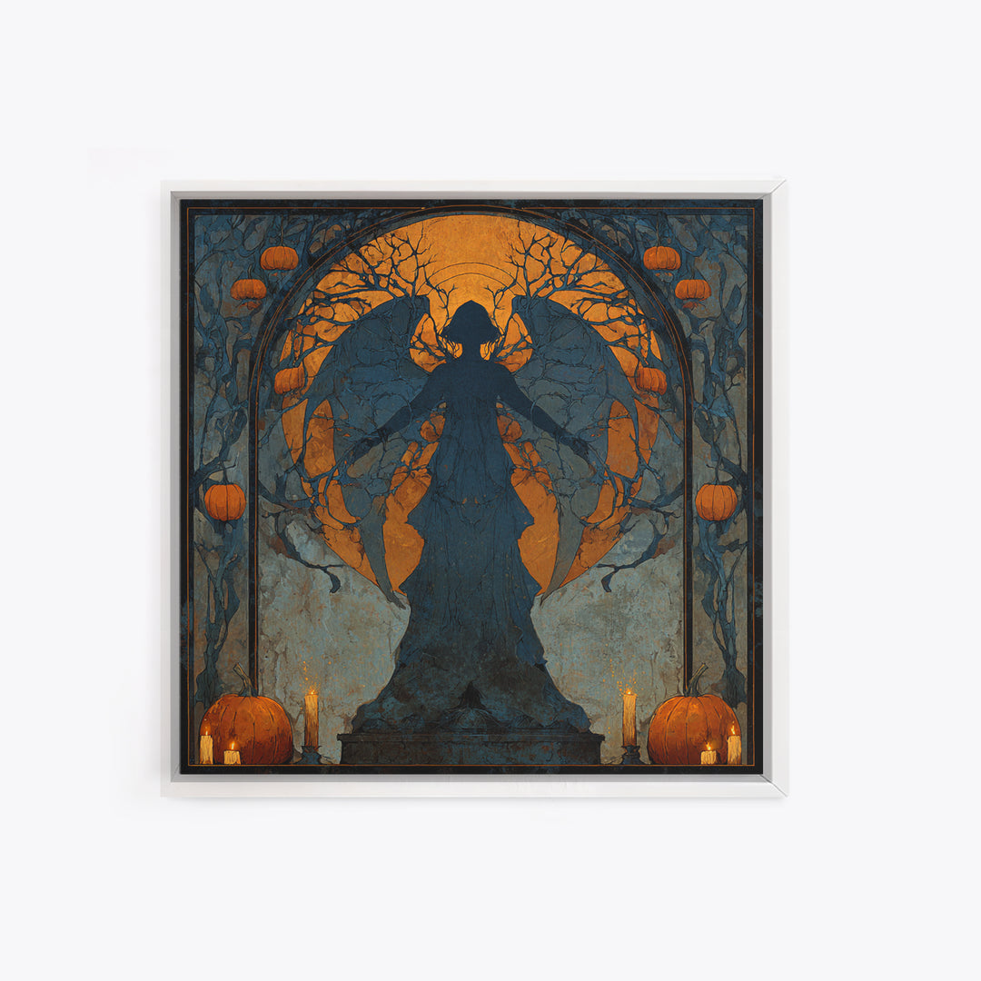 The Pumpkin-Winged Angel - Icon Portrait, Dark Fantasy Wall Art, Square Wall Art, Canvas Print, Halloween Home Decor, Gothic Wall Art