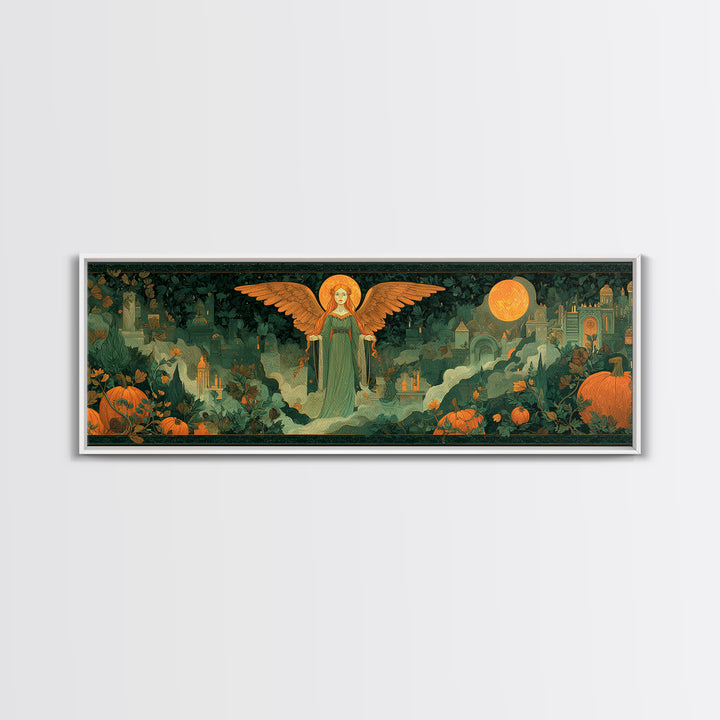 The Pumpkin-Winged Angel - Environmental Panorama, Occult Wall Decor, Extra Wide Wall Art, Canvas Print, Halloween Home Decor
