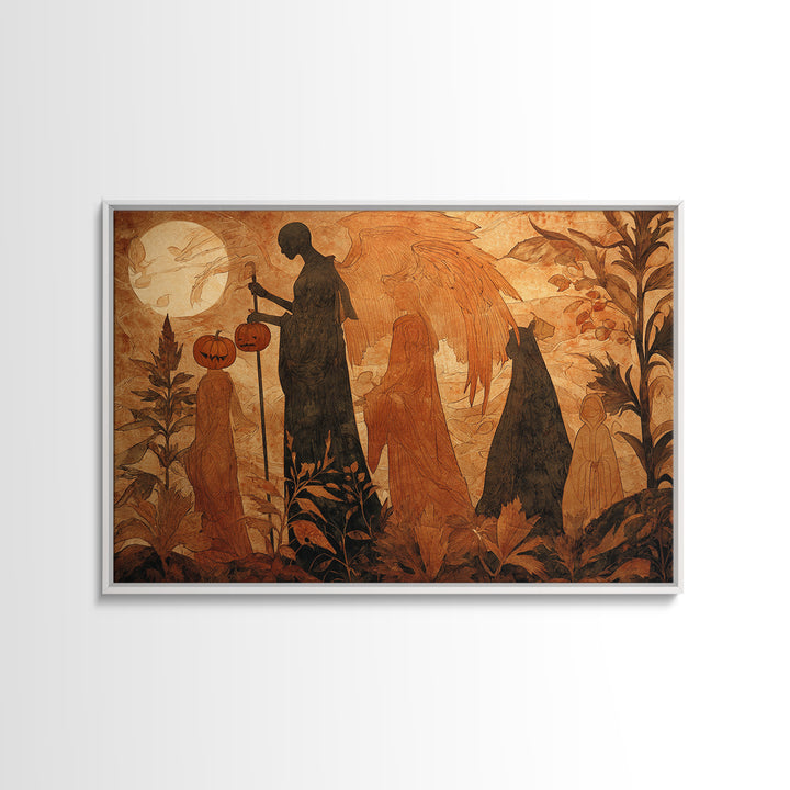 The Pumpkin-Winged Angel - Procession Scene, Occult Wall Decor, Landscape Wall Art, Canvas Print, Halloween Home Decor, Gothic Wall Art