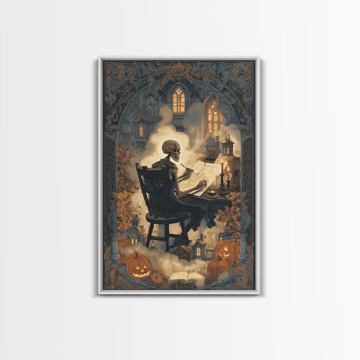The Skeleton Cartographer - Icon Portrait, Halloween Wall Art, Vertical Wall Art, Framed Canvas Print, Halloween Home Decor, Gothic Wall Art