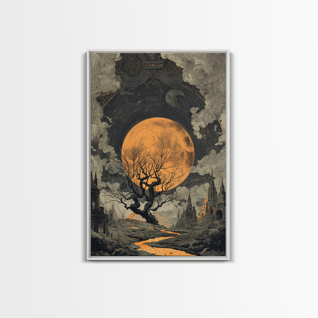 The Witch Astronomical Cabinet - Environmental Panorama, Macabre Halloween Art, Vertical Wall Art, Framed Canvas Print, Halloween Home Decor