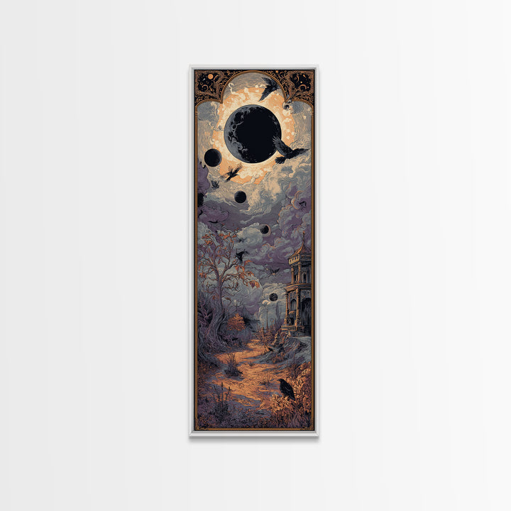 The Witch Astronomical Cabinet - Environmental Panorama, Macabre Halloween Art, Tall Narrow Wall Art, Framed Canvas Print, Gothic Wall Art