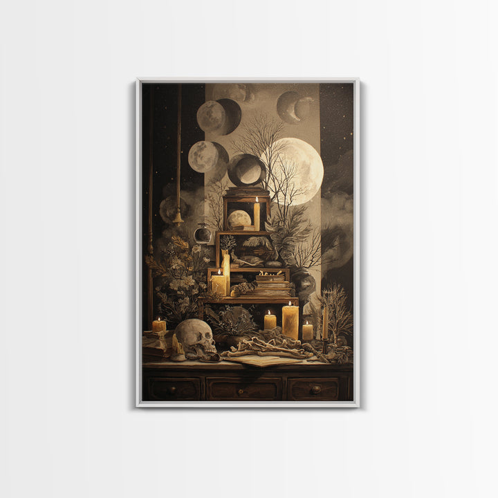 The Witch Astronomical Cabinet - Occult Still Life, Gothic Home Decor, Vertical Wall Art, Canvas Print, Halloween Home Decor