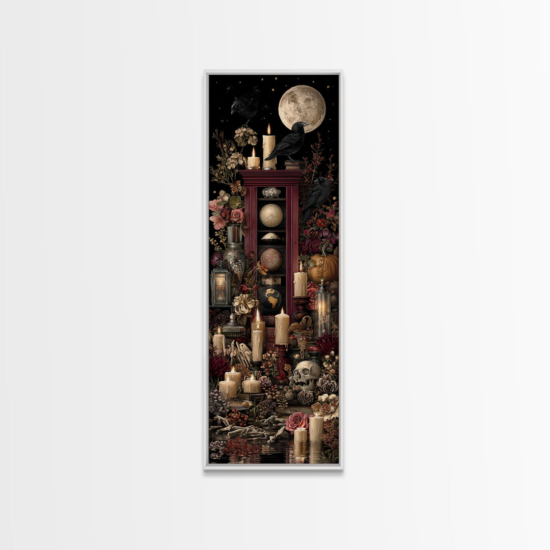 The Witch Astronomical Cabinet - Occult Still Life, Spooky Wall Decor, Tall Narrow Wall Art, Framed Canvas Print, Halloween Home Decor
