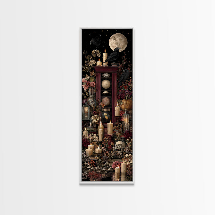 The Witch Astronomical Cabinet - Occult Still Life, Spooky Wall Decor, Tall Narrow Wall Art, Framed Canvas Print, Halloween Home Decor