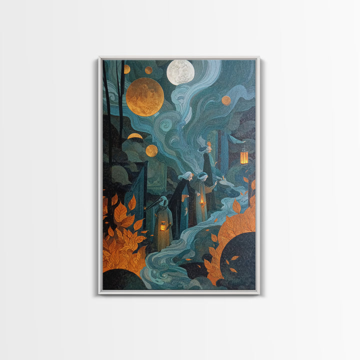 The Witch Astronomical Cabinet - Procession Scene, Dark Fantasy Wall Art, Vertical Wall Art, Canvas Print, Halloween Home Decor