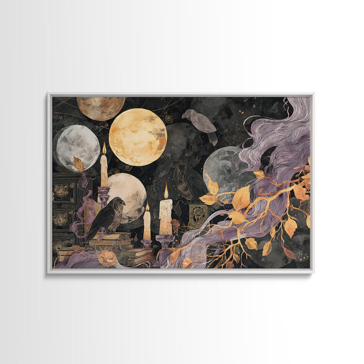 The Witch Astronomical Cabinet - Procession Scene, Spooky Wall Decor, Landscape Wall Art, Framed Canvas Print, Halloween Home Decor