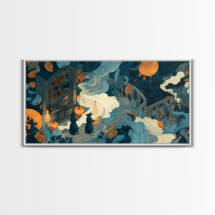 The Witch Astronomical Cabinet - Procession Scene, Occult Wall Decor, Wide Panoramic Art, Canvas Print, Halloween Home Decor