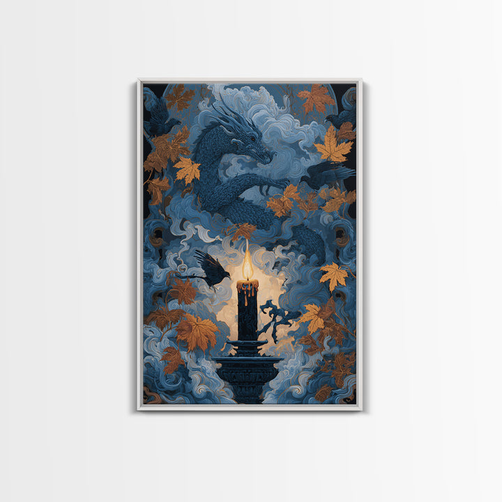 The Candle Smoke Dragon - Icon Portrait, Dark Fantasy Wall Art, Vertical Wall Art, Canvas Print, Halloween Home Decor, Gothic Wall Art