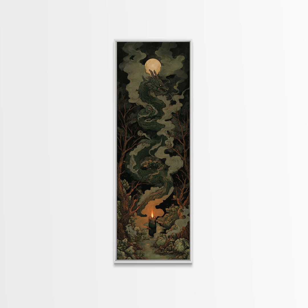 The Candle Smoke Dragon - Icon Portrait, Dark Fantasy Wall Art, Tall Narrow Wall Art, Canvas Print, Halloween Home Decor, Gothic Wall Art