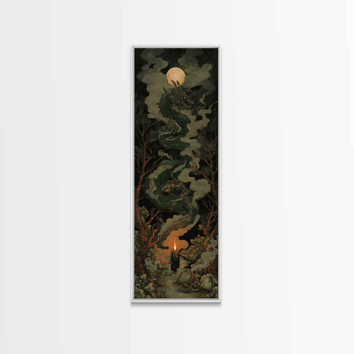The Candle Smoke Dragon - Icon Portrait, Dark Fantasy Wall Art, Tall Narrow Wall Art, Canvas Print, Halloween Home Decor, Gothic Wall Art