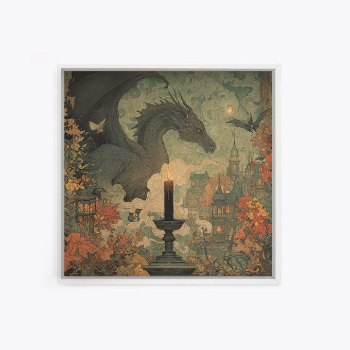 The Candle Smoke Dragon - Environmental Panorama, Gothic Home Decor, Square Wall Art, Canvas Print, Halloween Home Decor, Gothic Wall Art