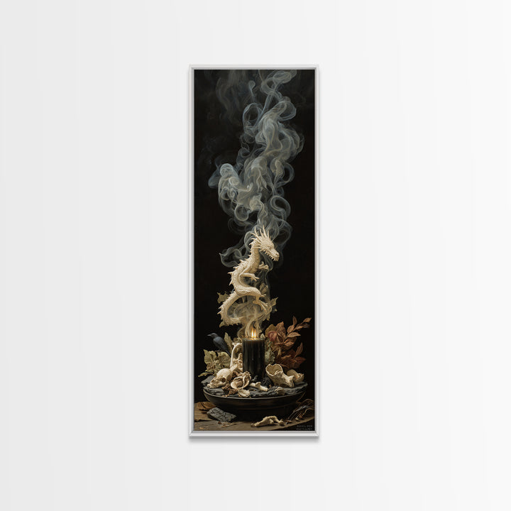 The Candle Smoke Dragon - Occult Still Life, Dark Fantasy Wall Art, Tall Narrow Wall Art, Canvas Print, Halloween Home Decor