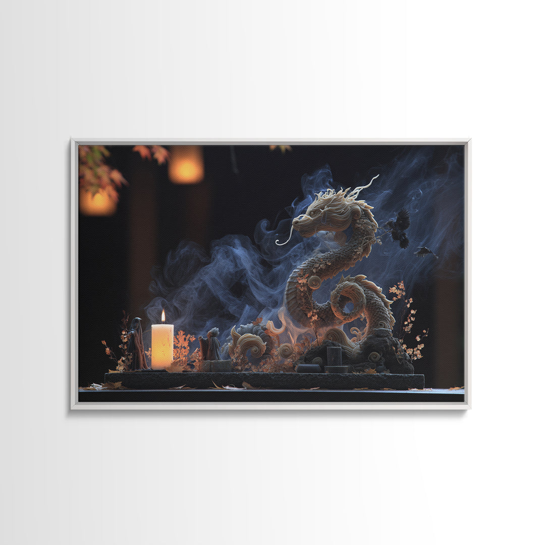 The Candle Smoke Dragon - Procession Scene, Occult Wall Decor, Landscape Wall Art, Canvas Print, Halloween Home Decor, Gothic Wall Art