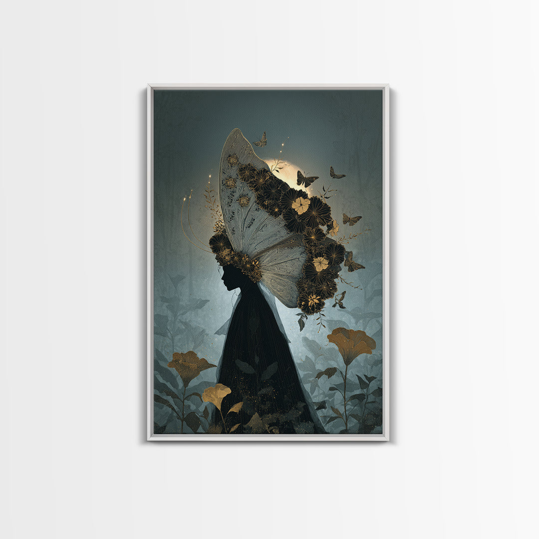 The Mourning Moth Halo - Icon Portrait, Halloween Wall Art, Vertical Wall Art, Framed Canvas Print, Halloween Home Decor, Gothic Wall Art