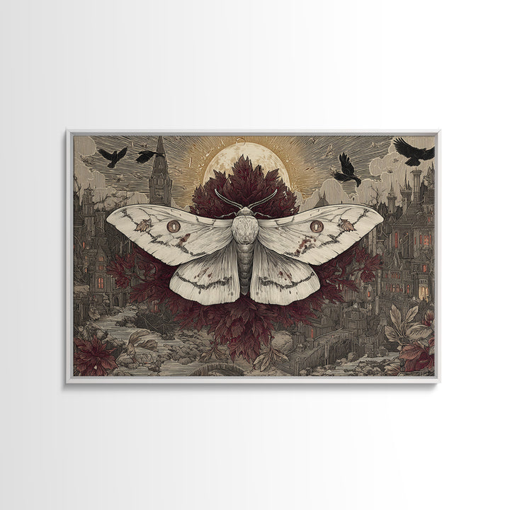 The Mourning Moth Halo - Environmental Panorama, Macabre Halloween Art, Landscape Wall Art, Framed Canvas Print, Halloween Home Decor