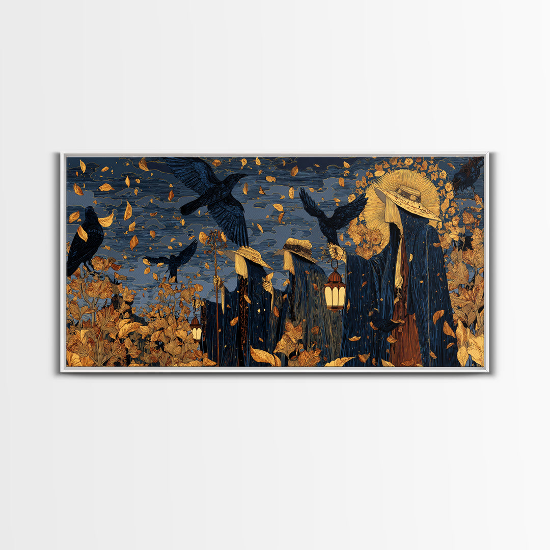 The Mourning Moth Halo - Procession Scene, Gothic Home Decor, Wide Panoramic Art, Canvas Print, Halloween Home Decor, Gothic Wall Art