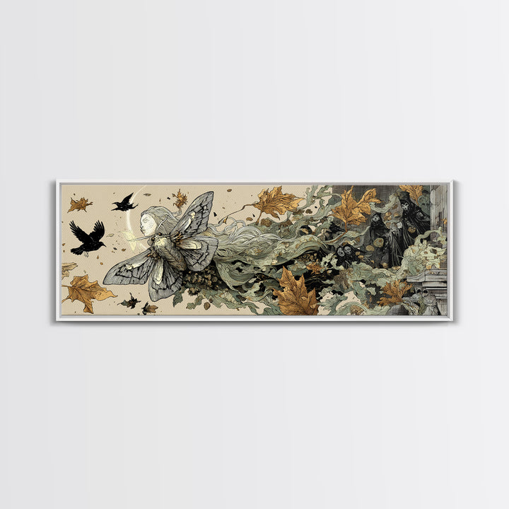 The Mourning Moth Halo - Procession Scene, Gothic Home Decor, Extra Wide Wall Art, Canvas Print, Halloween Home Decor, Gothic Wall Art