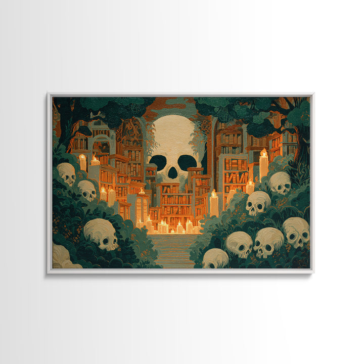 The Catacomb Library - Icon Portrait, Spooky Wall Decor, Landscape Wall Art, Framed Canvas Print, Halloween Home Decor, Gothic Wall Art