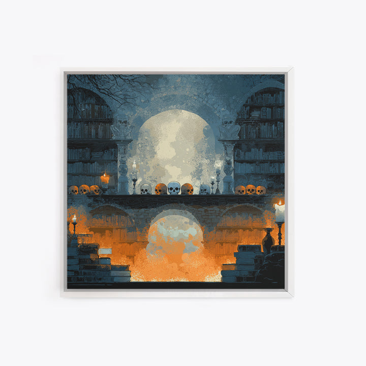 The Catacomb Library - Icon Portrait, Dark Fantasy Wall Art, Square Wall Art, Canvas Print, Halloween Home Decor, Gothic Wall Art
