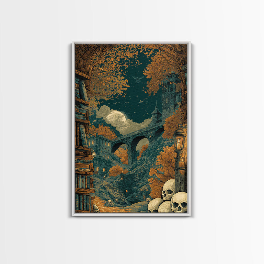 The Catacomb Library - Environmental Panorama, Dark Fantasy Wall Art, Vertical Wall Art, Canvas Print, Halloween Home Decor, Gothic Wall Art