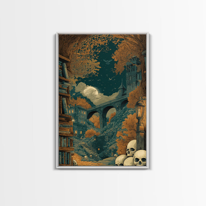 The Catacomb Library - Environmental Panorama, Dark Fantasy Wall Art, Vertical Wall Art, Canvas Print, Halloween Home Decor, Gothic Wall Art