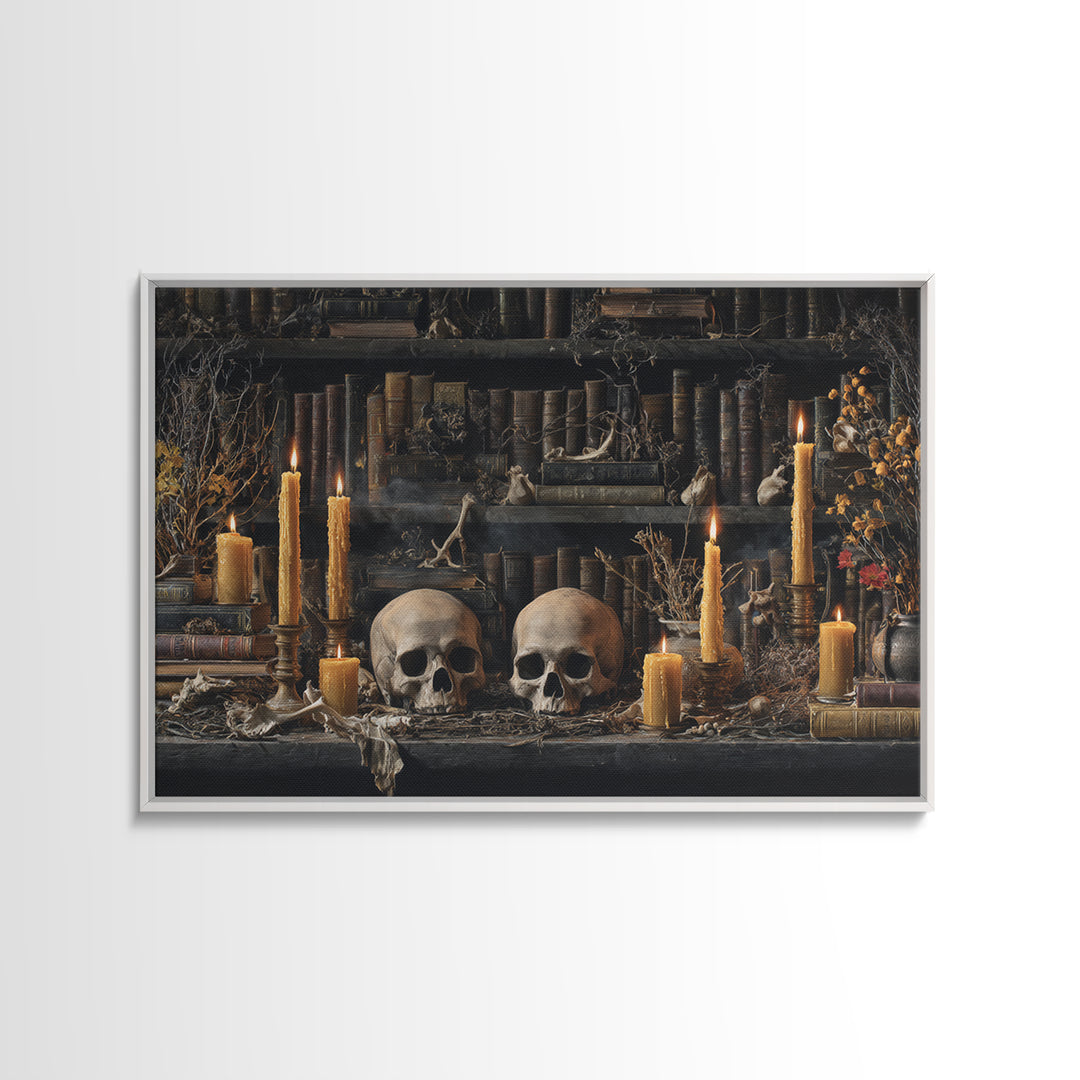 The Catacomb Library - Occult Still Life, Halloween Wall Art, Landscape Wall Art, Framed Canvas Print, Halloween Home Decor, Gothic Wall Art