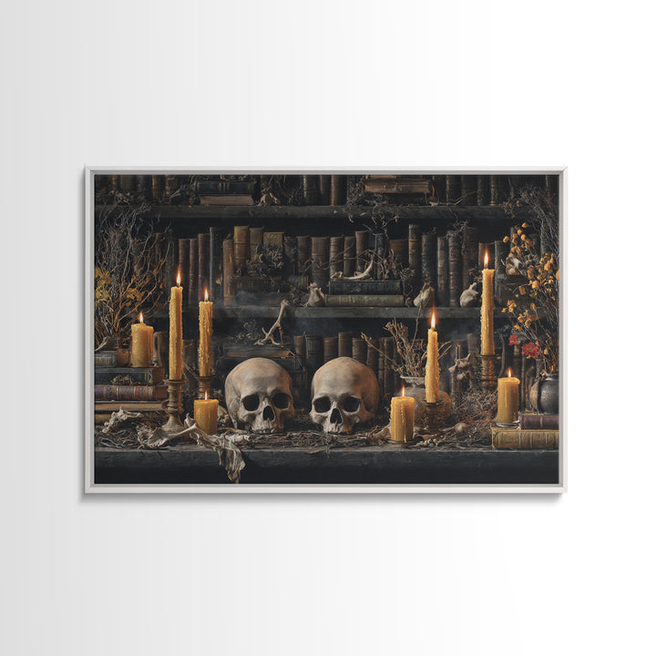 The Catacomb Library - Occult Still Life, Halloween Wall Art, Landscape Wall Art, Framed Canvas Print, Halloween Home Decor, Gothic Wall Art