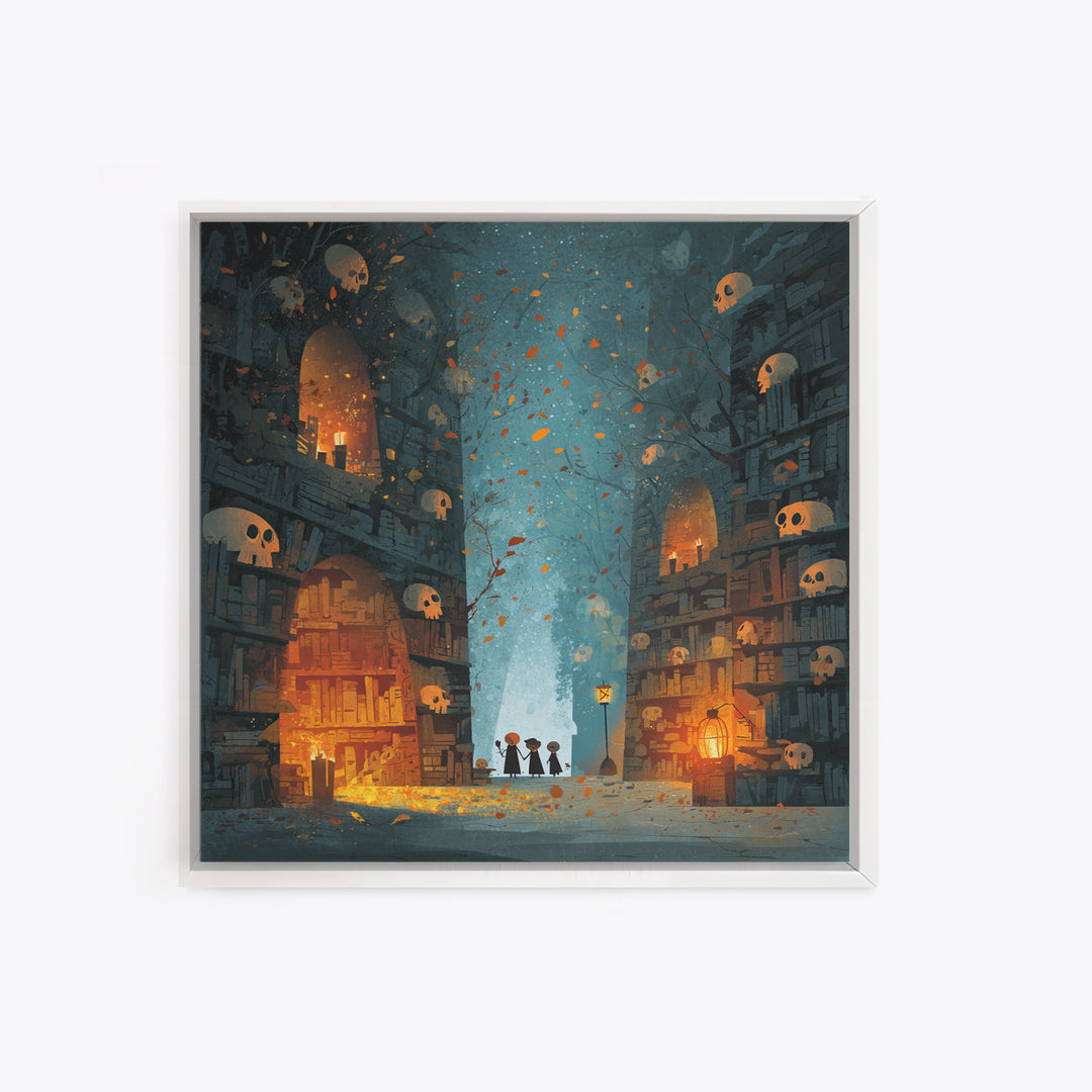 The Catacomb Library - Procession Scene, Dark Fantasy Wall Art, Square Wall Art, Canvas Print, Halloween Home Decor, Gothic Wall Art