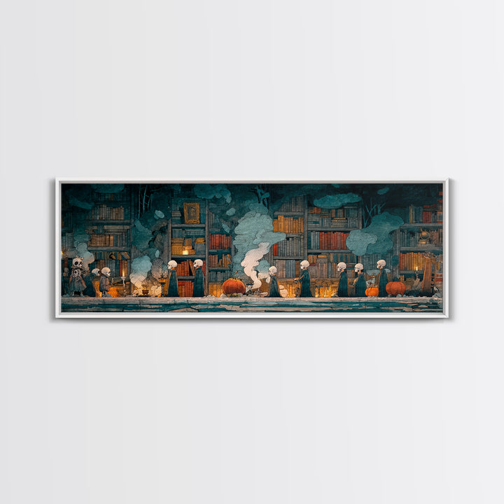 The Catacomb Library - Procession Scene, Occult Wall Decor, Extra Wide Wall Art, Canvas Print, Halloween Home Decor, Gothic Wall Art