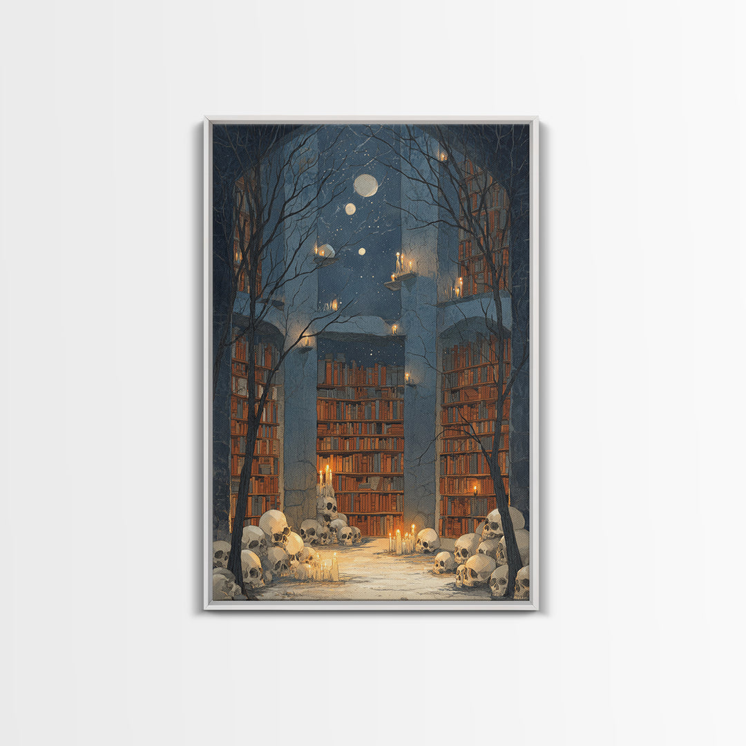 The Catacomb Library - Surreal Celestial Vision, Dark Fantasy Wall Art, Vertical Wall Art, Canvas Print, Halloween Home Decor
