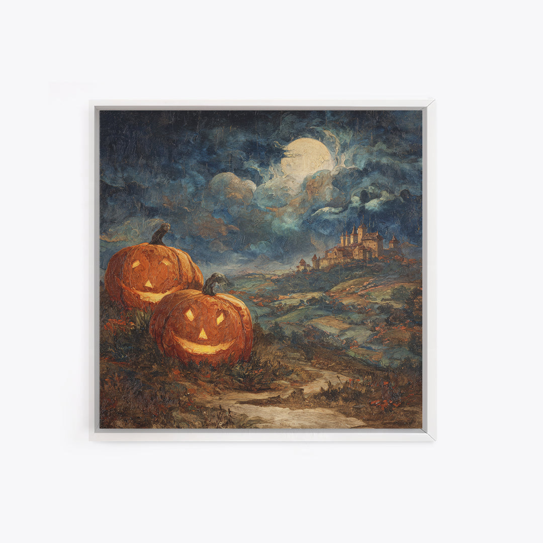 The Jack-O-Lantern Crown Jewels - Environmental Panorama, Occult Wall Decor, Square Wall Art, Canvas Print, Halloween Home Decor