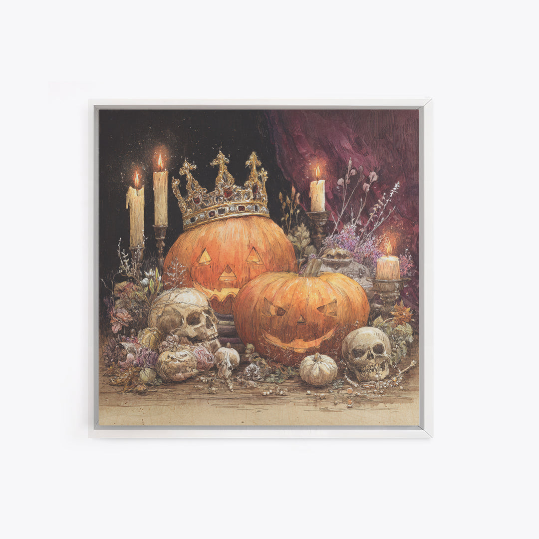 The Jack-O-Lantern Crown Jewels - Occult Still Life, Halloween Wall Art, Square Wall Art, Framed Canvas Print, Halloween Home Decor