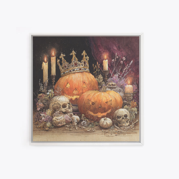 The Jack-O-Lantern Crown Jewels - Occult Still Life, Halloween Wall Art, Square Wall Art, Framed Canvas Print, Halloween Home Decor