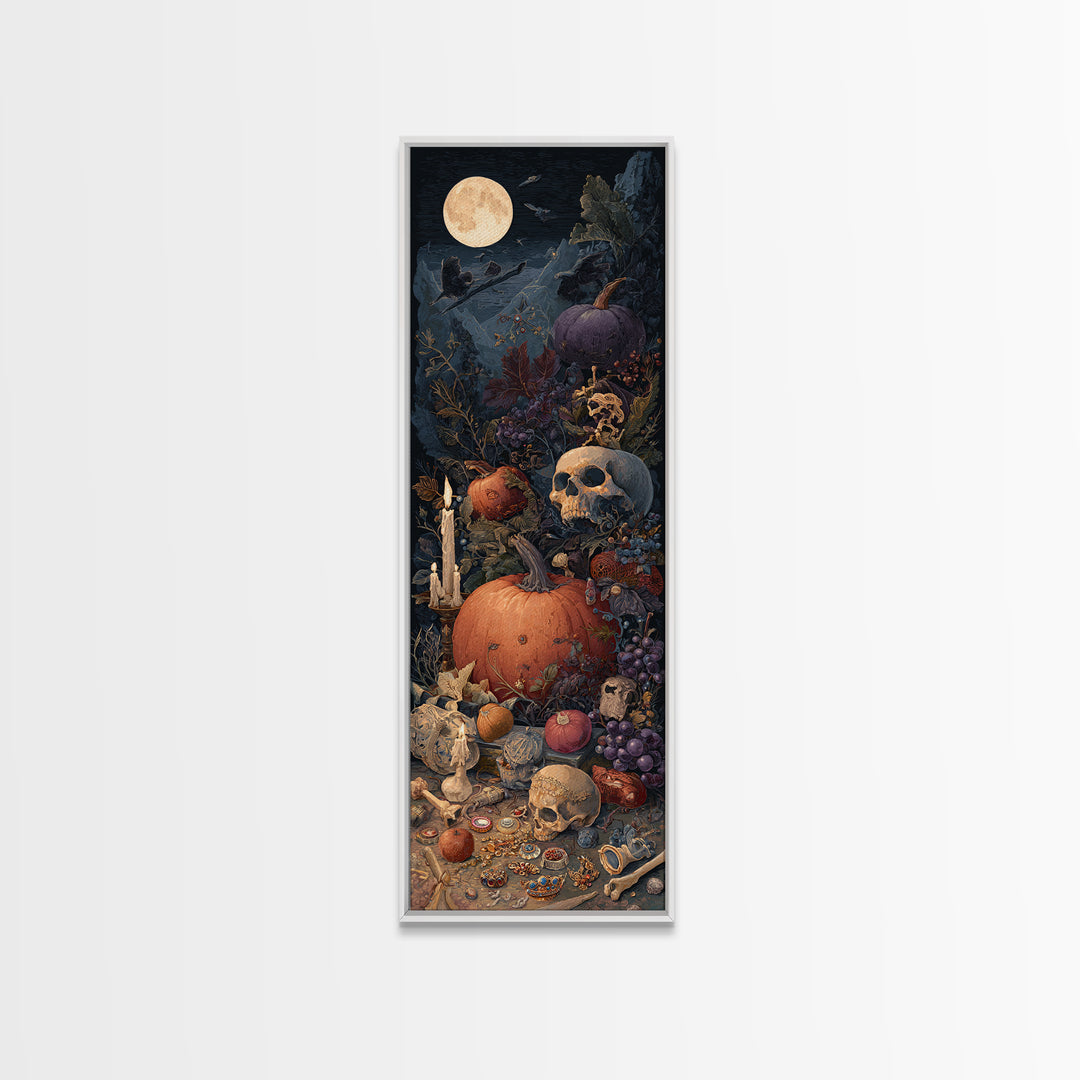 The Jack-O-Lantern Crown Jewels - Occult Still Life, Macabre Halloween Art, Tall Narrow Wall Art, Framed Canvas Print, Halloween Home Decor