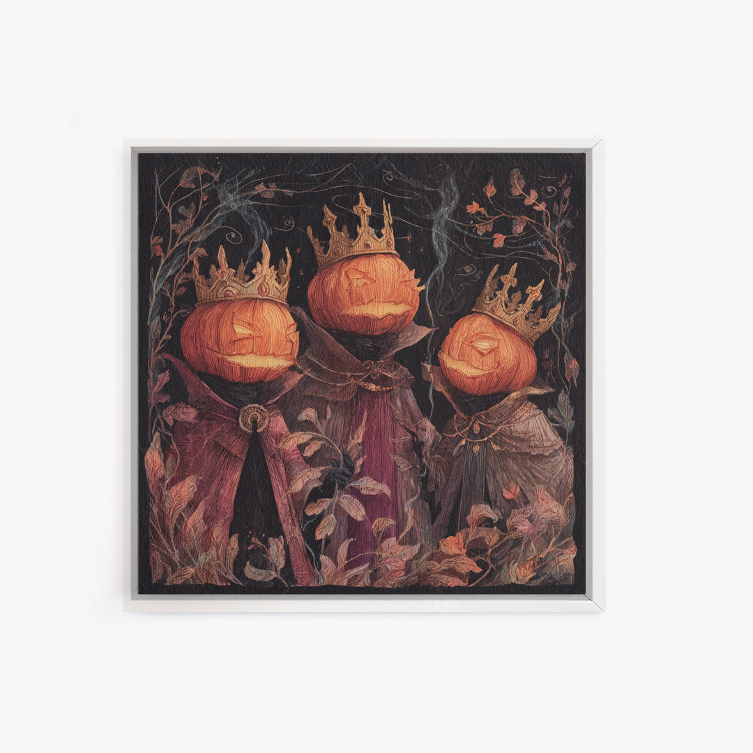 The Jack-O-Lantern Crown Jewels - Procession Scene, Macabre Halloween Art, Square Wall Art, Framed Canvas Print, Halloween Home Decor