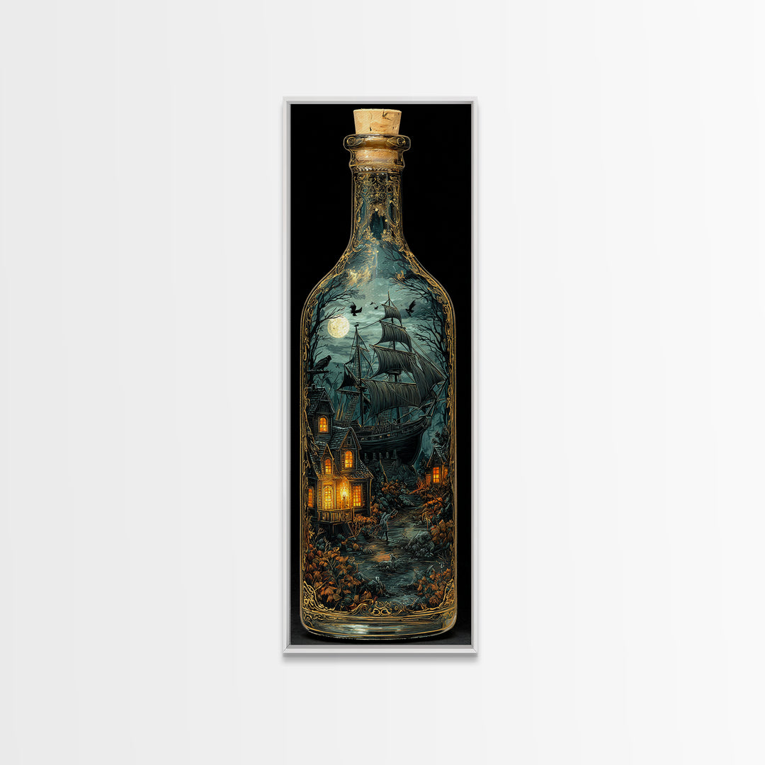 The Ghost Ship In A Bottle - Icon Portrait, Gothic Home Decor, Tall Narrow Wall Art, Canvas Print, Halloween Home Decor, Gothic Wall Art