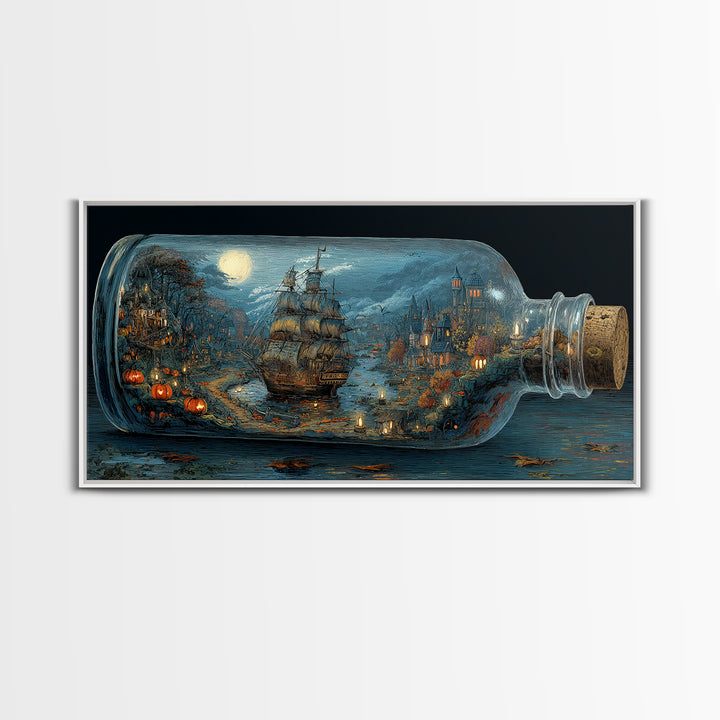 The Ghost Ship In A Bottle - Environmental Panorama, Gothic Home Decor, Wide Panoramic Art, Canvas Print, Halloween Home Decor