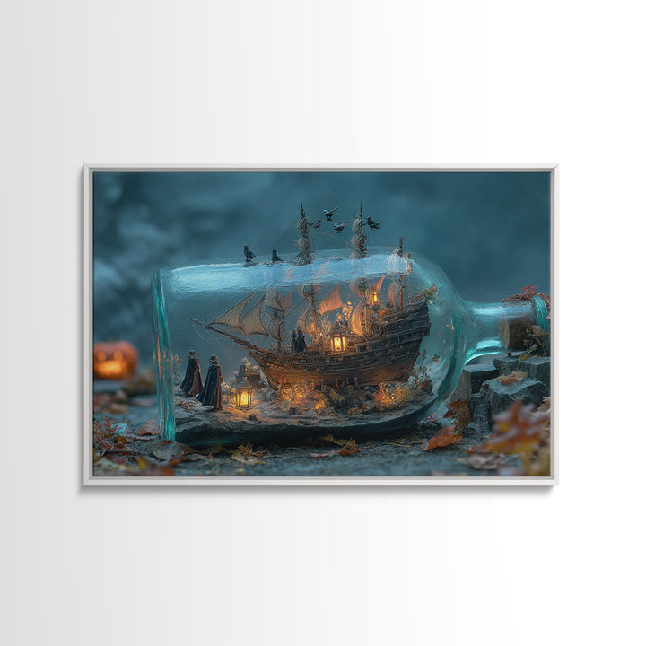 The Ghost Ship In A Bottle - Procession Scene, Dark Fantasy Wall Art, Landscape Wall Art, Canvas Print, Halloween Home Decor