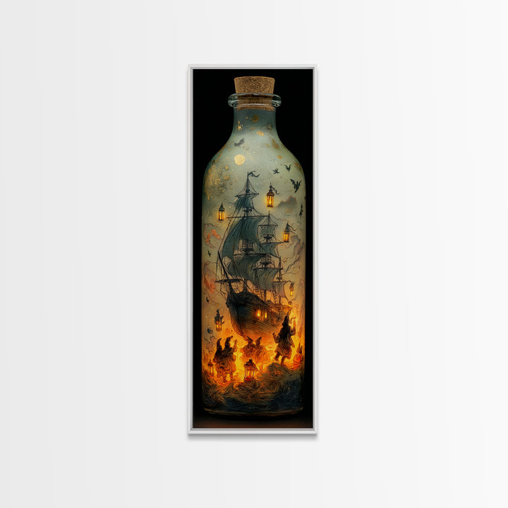 The Ghost Ship In A Bottle - Procession Scene, Gothic Home Decor, Tall Narrow Wall Art, Canvas Print, Halloween Home Decor, Gothic Wall Art