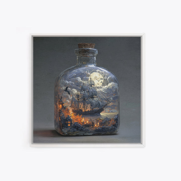 The Ghost Ship In A Bottle - Surreal Celestial Vision, Gothic Home Decor, Square Wall Art, Canvas Print, Halloween Home Decor