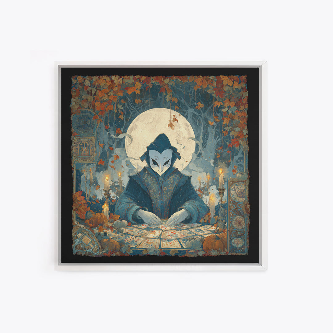 The Harvest Moon Tarot Reader - Icon Portrait, Dark Fantasy Wall Art, Square Wall Art, Canvas Print, Halloween Home Decor, Gothic Wall Art