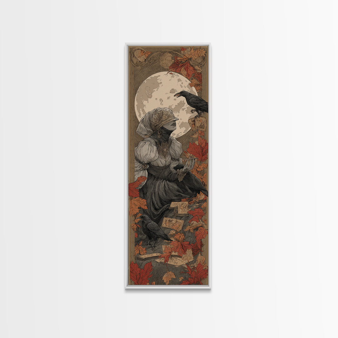 The Harvest Moon Tarot Reader - Icon Portrait, Dark Fantasy Wall Art, Tall Narrow Wall Art, Canvas Print, Halloween Home Decor
